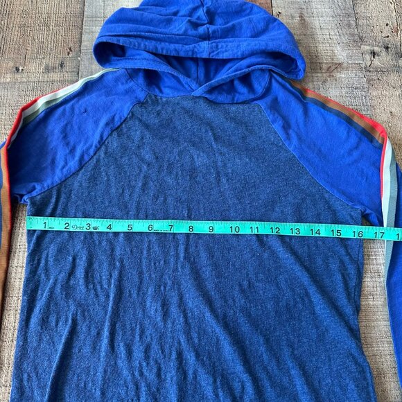 Mini Boden Boys Blue Hooded Sweatshirt With Striped Sleeves 11-12 Yrs - Picture 3 of 6